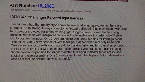 NEW 70/71 DODGE CHALLENGER FORWARD HEADLIGHT HARNESS - Picture 3 of 3
