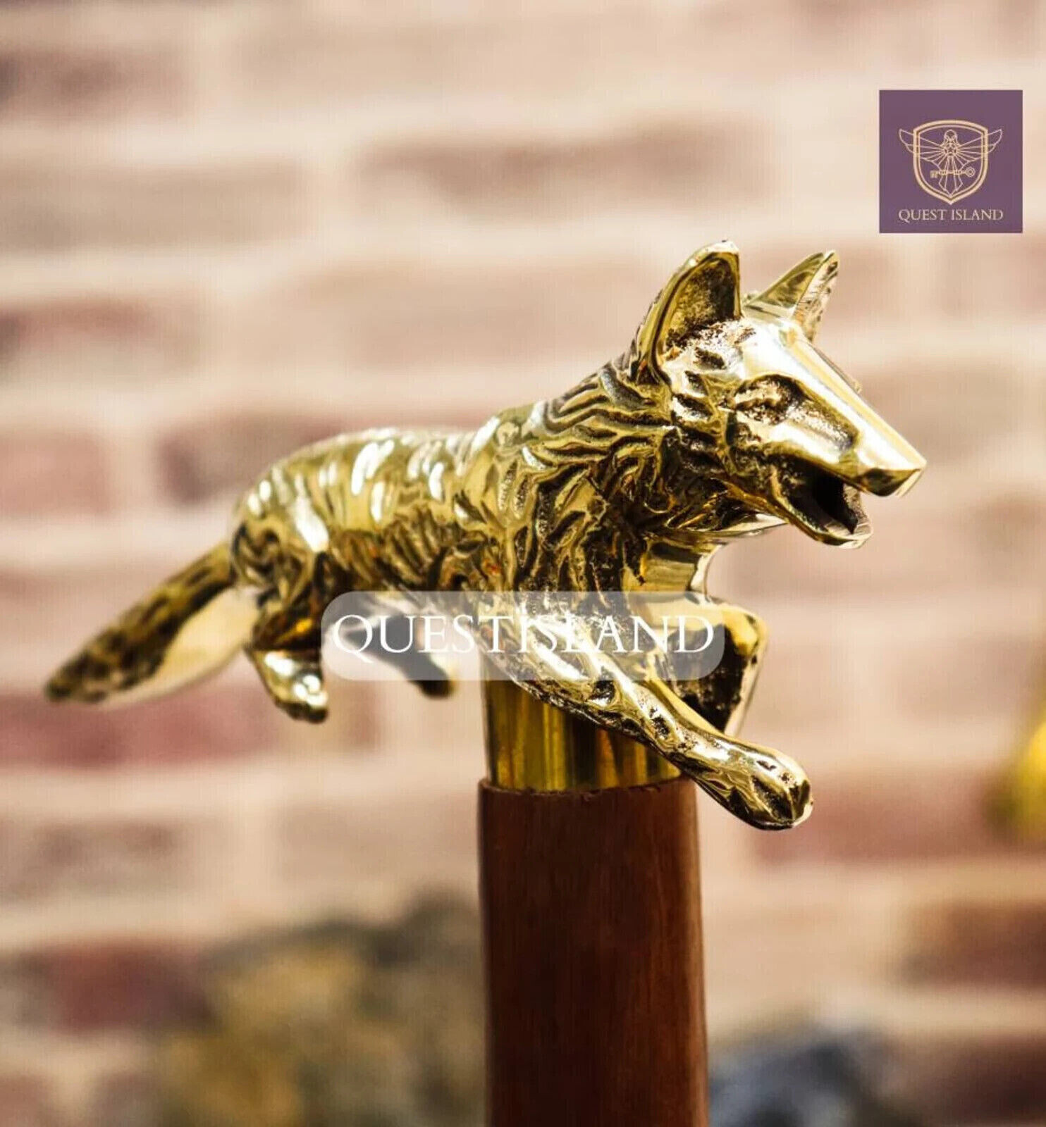 Victorian Walking Stick Fox Handle Brass Wooden Folda… Gem