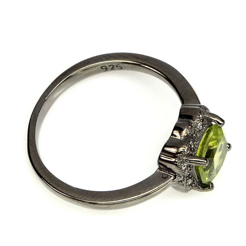 925 Anello Argento Sterling Cuscino Peridoto 7mmNatural Gemma Gioielli Misura 9 - Immagine 3 di 4