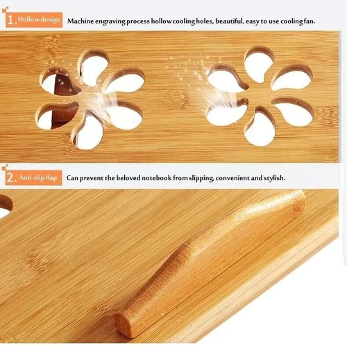 Bamboo Laptop Stand for Desk. Laptop Notebook Table Bed Sofa Tray PC Desk Stand - Picture 5 of 7