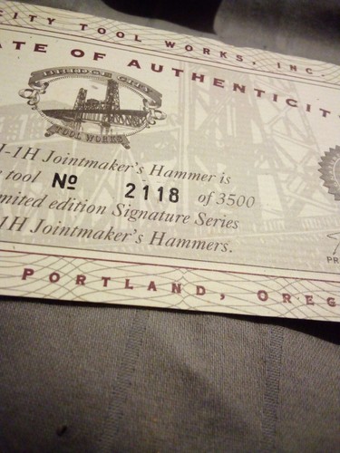 Bridge City Tool Works Certificate of Authenticity - Picture 4 of 5