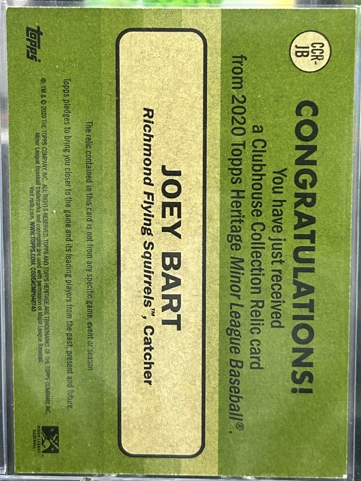 Joey Bart Richmond Flying Squirrels 2020 Topps Heritage Clubhouse Collection - Image 2 of 2