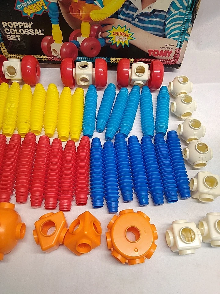 Vintage Popoid 43 Pcs TOMY 1985 80s Construction Interlocking Toy 5203 Fun W Box - Image 3 of 4