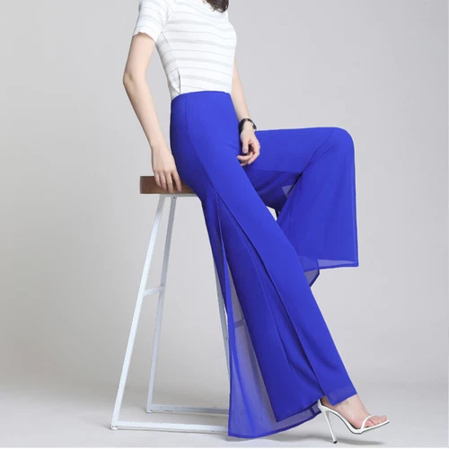 Damen Chiffon Tanzhose Schlitz weite Beine Hose Freizeit Maxi Culotte Modern - Bild 6 von 23