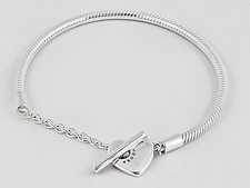 NEW 100 PANDORA 925 Silver 599285C00 Heart T Bar Snake Chain Charm Bracelet
