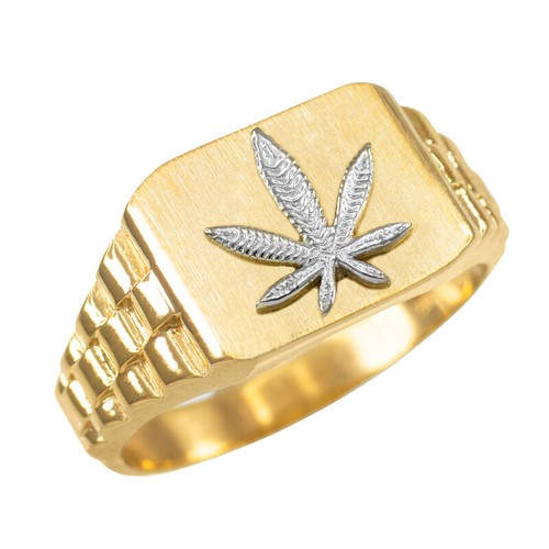 Gold Marijuana Leaf Mens Ring - Picture 7 of 7