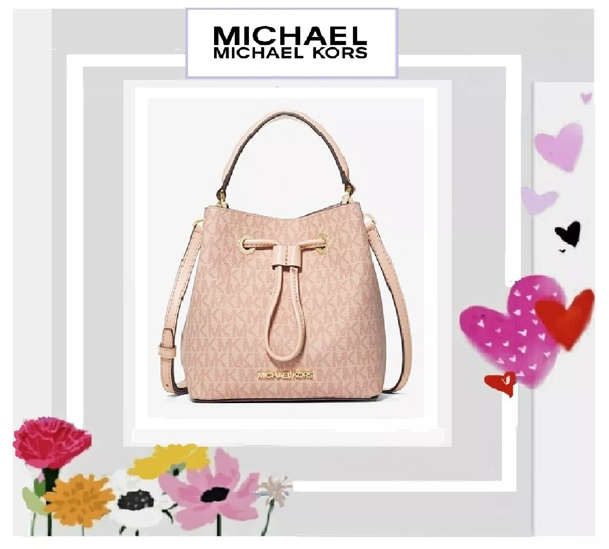 New Michael Kors Suri Small Bucket Crossbody bag Logo Coated