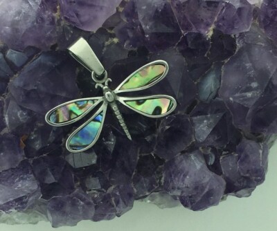 316L Stainless Steel  Abalone Dragonfly Pendant