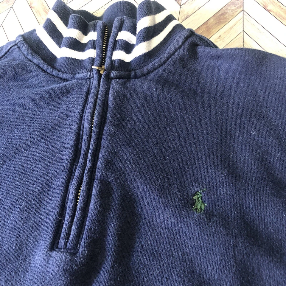 Polo by Ralph Lauren Youth Navy/Wht 1/4 Zip Sweater Size L (16/18) 100% Cotton - Image 3 of 4