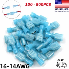 100PCS Insulated Female Male Spade Crimp Terminal Wire Connectors Blue 16-14AWG