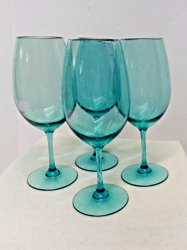 Set of 4 New Turquoise Blue Acrylic Wine Beverage Cocktail Glasses 10" Tall