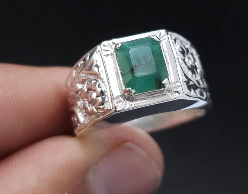 Mens Emerald Ring Swat Emerald Ring Zamurd Ring Solitaire Ring