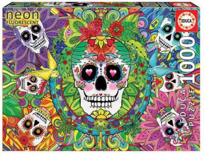 Educa Neon Fluorescent Jigsaw Puzzle;  Sugar Skulls;  1000 pieces