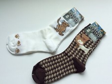 2 PAIRS WOMENS NOVELTY SOCKS CAT  DOG FUN  CUTE  BROWN/WHITE  NWT