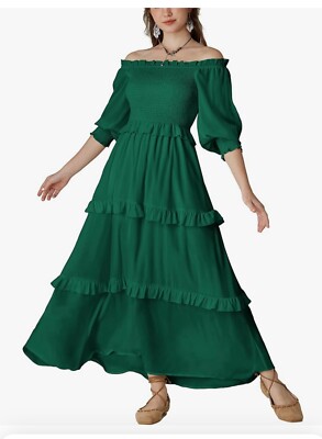 Scarlet Darkness Women Renaissance Dress Off Shoulder Flowy Tiered Green S  | eBay