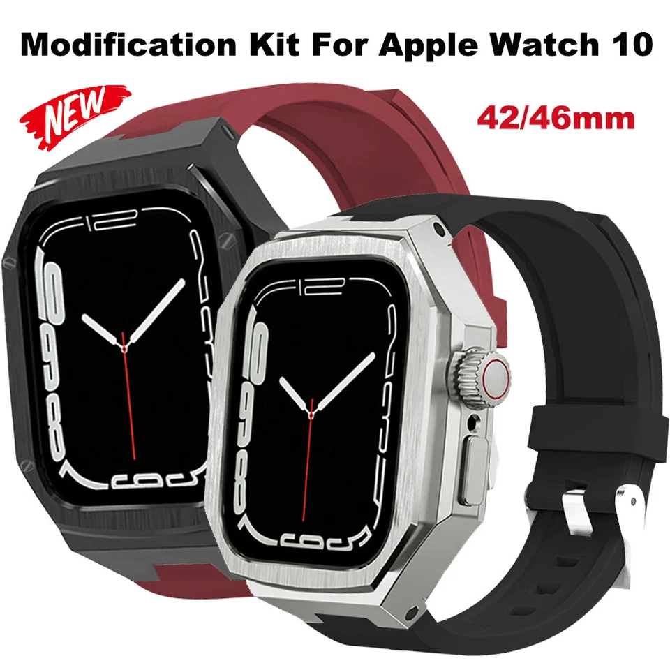 Kit AP Bisel Metal Mod Estuche Banda Silicona para Apple Watch Ultra 10 9 8 45/46/49mm Foto 2 de 4