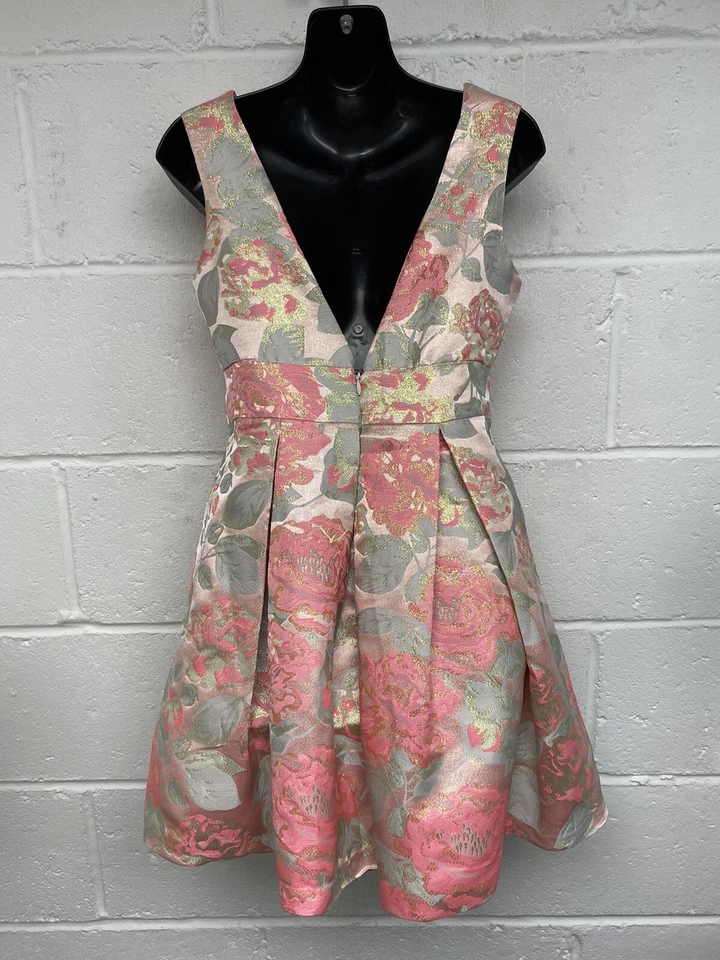 Pink Soda Pink And Grey Floral Jacquard Short Prom Occasion Dress UK8 BNWT.PAC - Image 2 of 4
