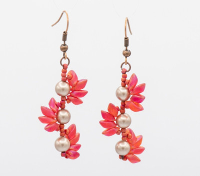 Ohrringe Rot Beige Peren handabeit Unikat 925 Silber Ohrhaken Damen Schmuck NEU
