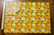 Vintage one sheet Hallmark wrapping paper orange green yellow bears daisies