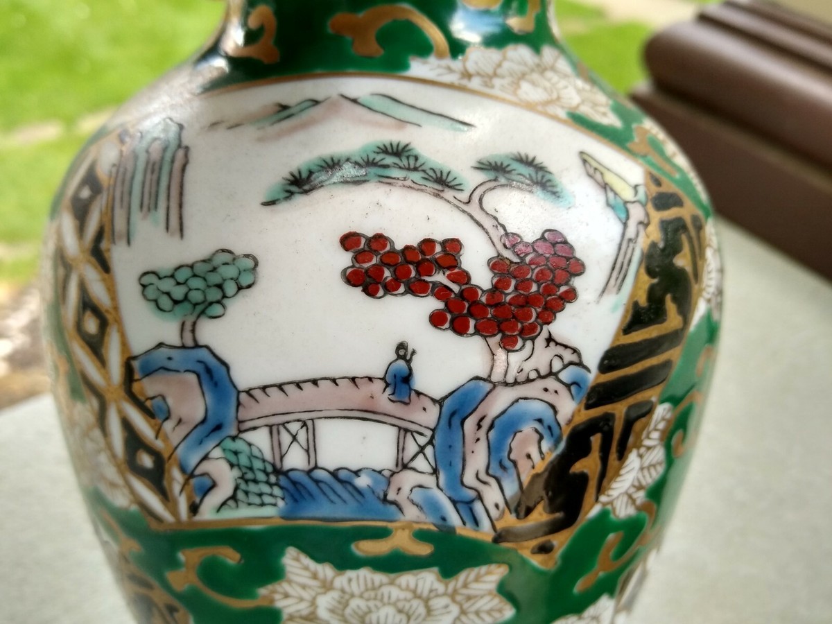 GOLD IMARI の鉢です。 VINTAGE GOLD IMARI JAPAN HAND PAINTED BIRDS & FLORAL Green White