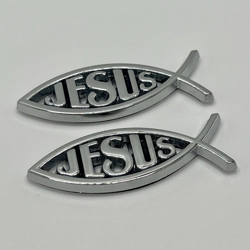 2X Jesus Emblem Christian Fish Sticker Badge 2”x0.75” Car Auto Small 3D Decal - Bild 4 von 4