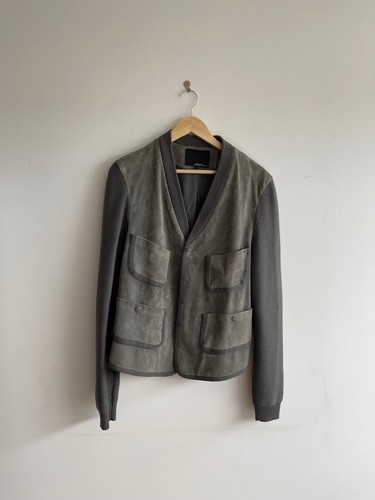 Phillip Lim graue Wildlederjacke mit Kontrastärmeln und Seidenfutter Größe L