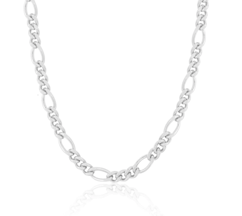 Italian 4mm Figaro 30 Inch Flat Chain Necklace Silver NEW - Picture 1 of 10