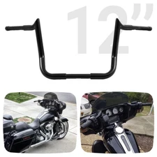 Black 12" Rise Ape Hanger 1-1/4" Handlebar For Harley Touring Street Glide