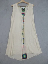 Roommates Vest Cover Women L Cream Crochet Granny Square Bohemian Beach Festival