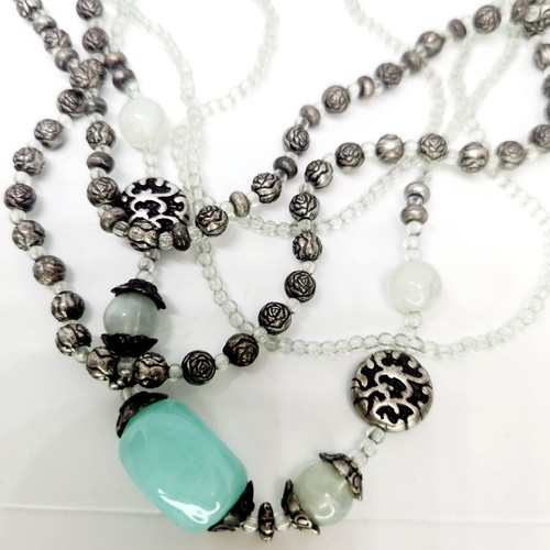 Vtg Premier Designs Silver Tone Multi Strand Rosette Beaded Southwest Necklace - Picture 4 of 6