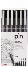 Uni Pin Fineliner Drawing Pens Black Ink Sketching Set 6 Count 0.03 to 0.8mm