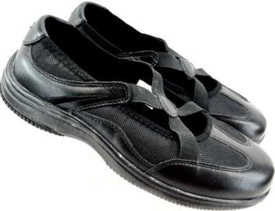 Propet W1034 Sapphire Black Leather X-Strap Mary Jane Shoes Womens