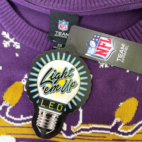 Baltimore Ravens NFL Team Apparel Ugly Christmas Sweater Size 2XL Light Up NWT - 第 5/9 張圖片