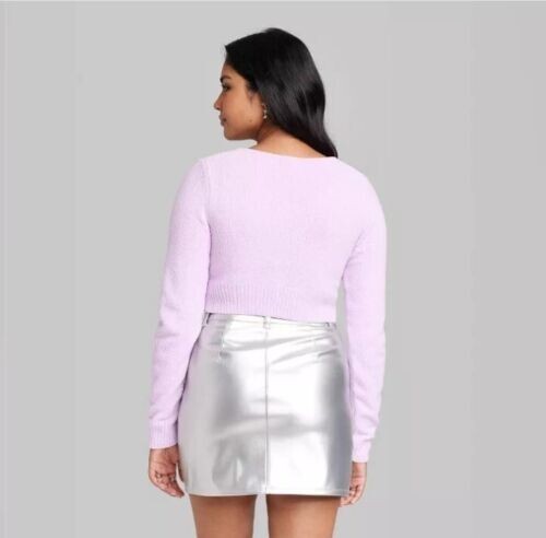Wild Fable Women's Fuzzy Fitted Cropped Cardigan Light Purple Size