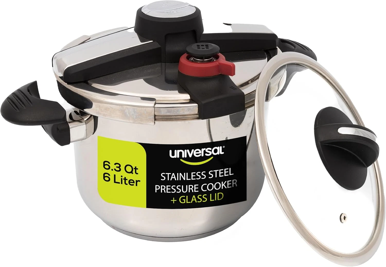 6.3 Qt Stainless Steel Pressure Cooker with Extra Glass Lid & Easy Open System