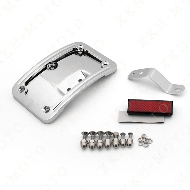 Curved License Plate Mount frame For Harly Softail Deluxe FLSTN 2005-2017 Chrome - Image 2 of 4
