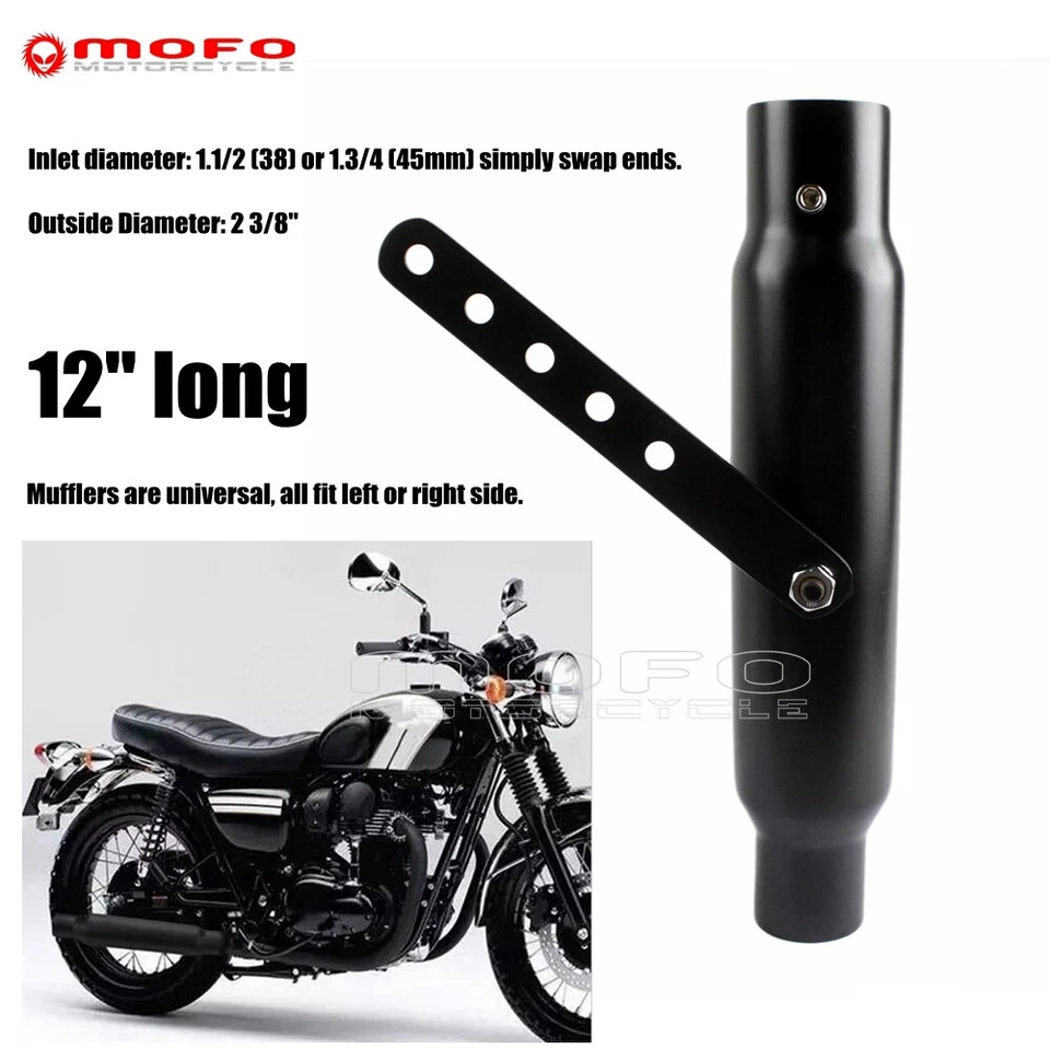 Tubo silenciador corto negro 12"" para Harley Chopper Bobber Suzuki LS650 VL 125 800 Foto 2 de 4