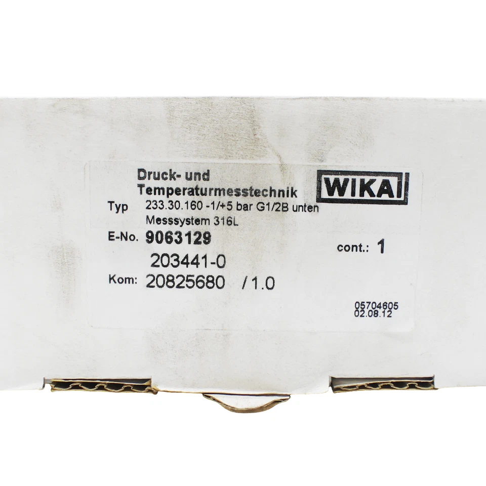 WIKA 233.30.160 Rohrfedermanometer -1...+5 bar G1/2B unten 9063129 -new- - Bild 3 von 3