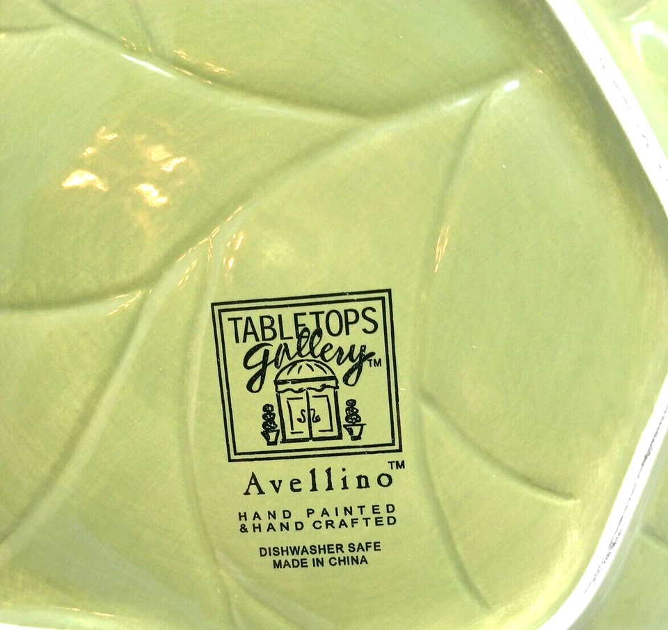 Set of 7 Hand Painted Avellino Celery Green Leaf Shaped Plates. - Image 4 of 4