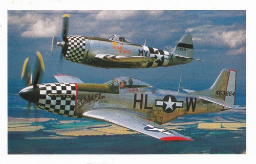 NORTH AMRICAN P-51D MUSTANG & REPUBLIC P-47D THUNDERBOLT RPPC POSTCARD P1A