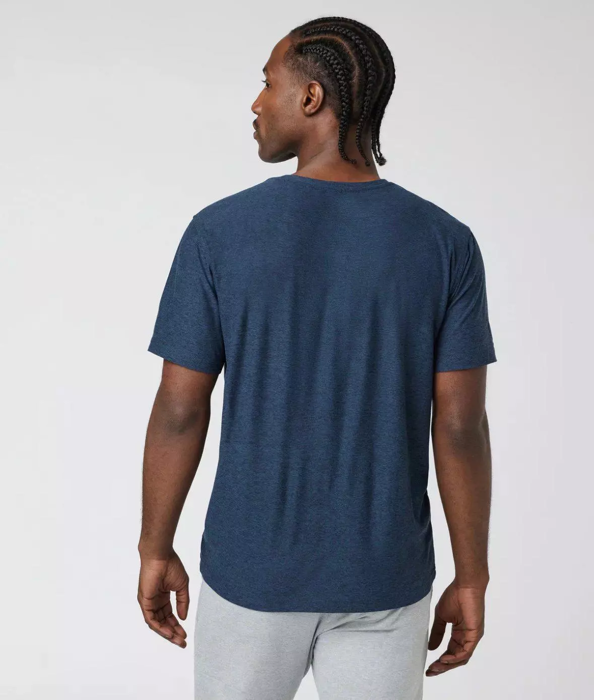 vuori strato tech navy heather athletic short sleeve shirt
