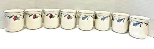 Lenox Poppies on Blue Floral Coffee Cup Mugs Chinastone  Set of 8