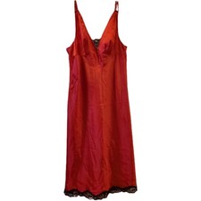 Vintage Secret Treasures XL Peignoir Slip Dress Night Gown Red Satin Black Lace