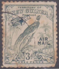 (F183-97)1932 New Guinea 3dblue bird of paradise Airmail(space filler)stamp(CV) 