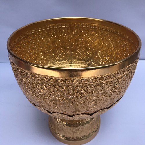 Vintage Style Bowl & Supporting Stand Set Thai Designs Embross Aluminum Size 22" - Picture 23 of 95