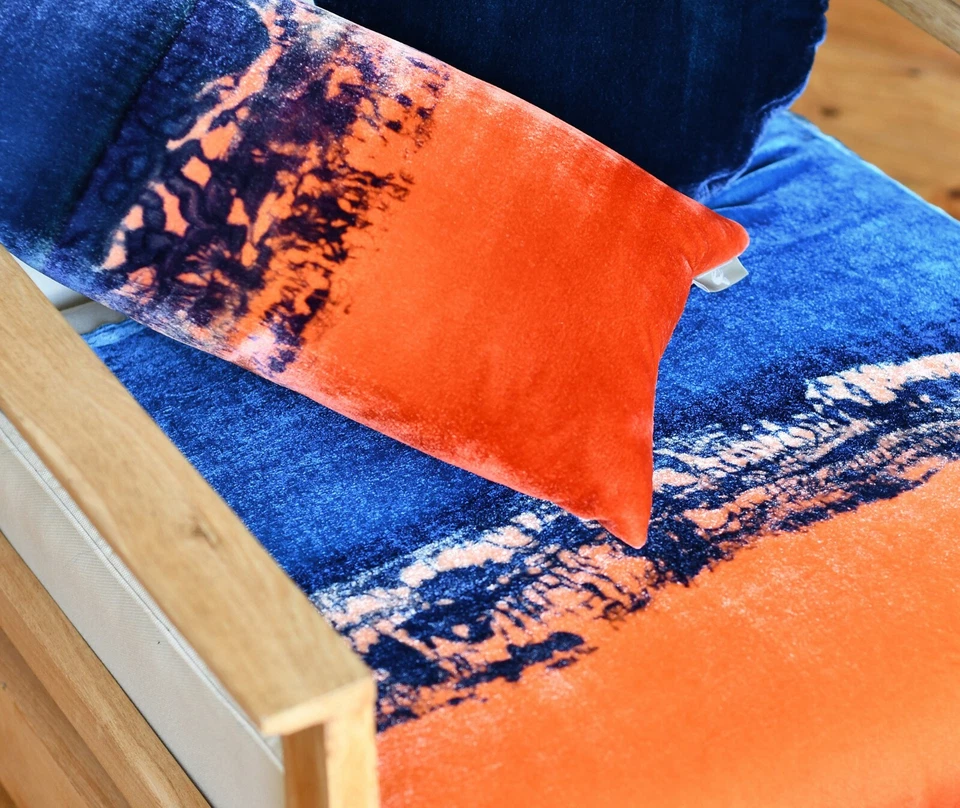 Fabric17 Velvet Lumbar Pillow Cover 12" x 20" Hand Dyed Blue & Red Abstract Art - Image 3 of 4