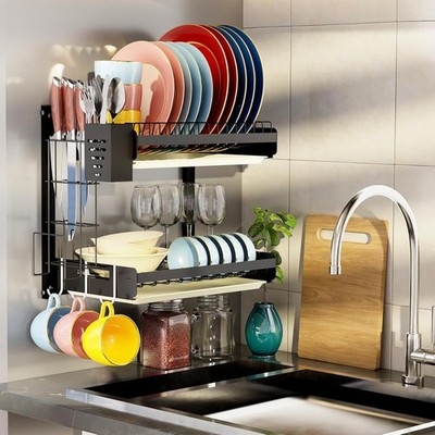 Hanging Wall Mounted Dish Drying Rack, Cutting Board Rack*1, Hook*4, Drain