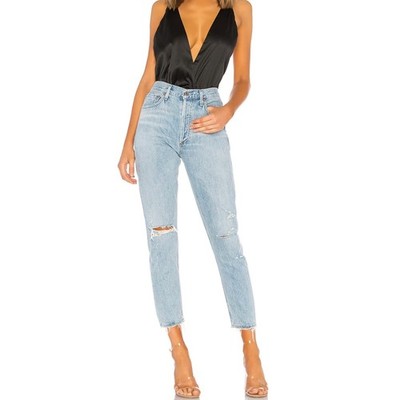 AGOLDE Jamie High Rise Classic Distressed Tapered Jeans in Shakedown 25 NEW