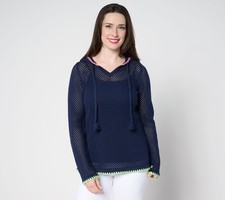 Belle by Kim Gravel Beach 100 Cotton Open Stitch Hoodie w/ Trim Twilight M New