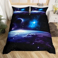 Galaxy Outer Space King Duvet Cover, Universe Planet Bedding Set for Kids Boy...